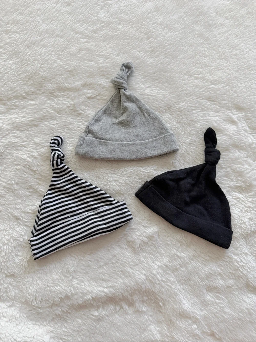 Cloud Island Baby Hats Set of 3 Black Gray Stripes Size Newborn